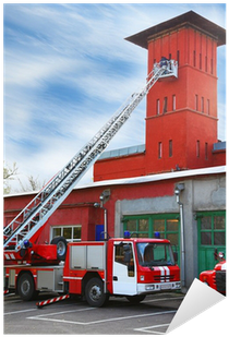 Adesivo Fire Station, Camion Rosso Fuoco Con Scala - Fire Engine (400x400)