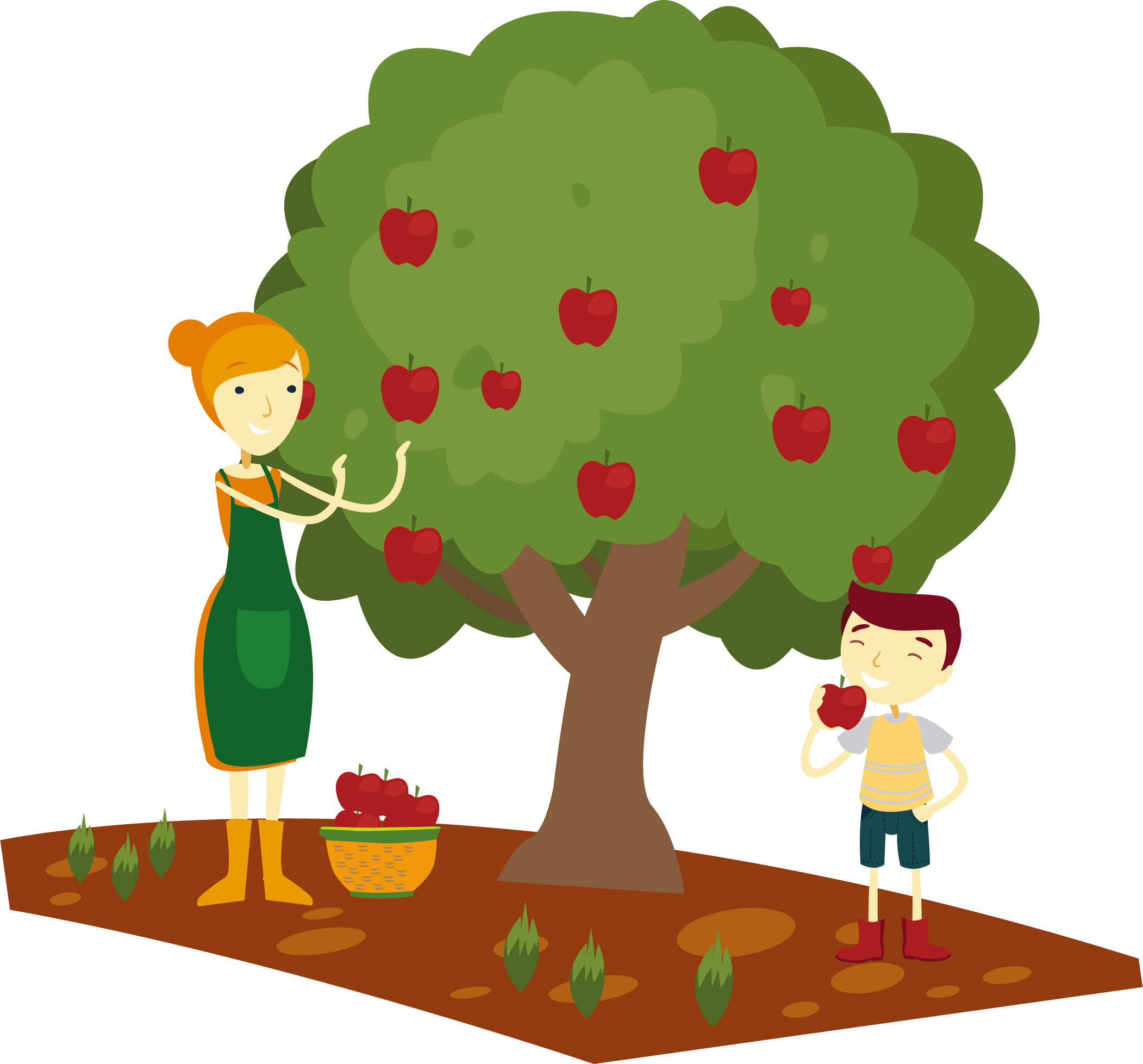 Picking Apple Work Cartoon Vector Material 2103*1957 - Picking Apple Work Cartoon Vector Material 2103*1957 (2103x1957)