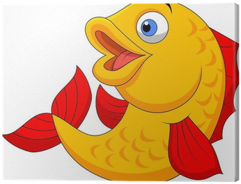 Cuadro En Lienzo Cute Dibujos Animados De Pescado Ondeando - Big Fish Cartoon (400x400)