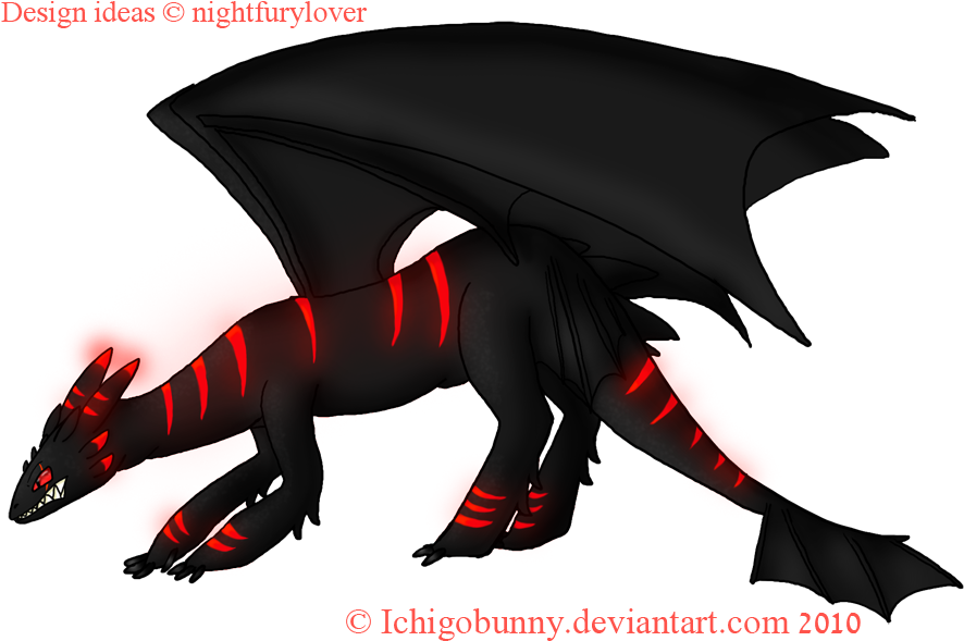 Night Fury Danny By Ichigobunny - Night Fury Dragon Red (900x598)