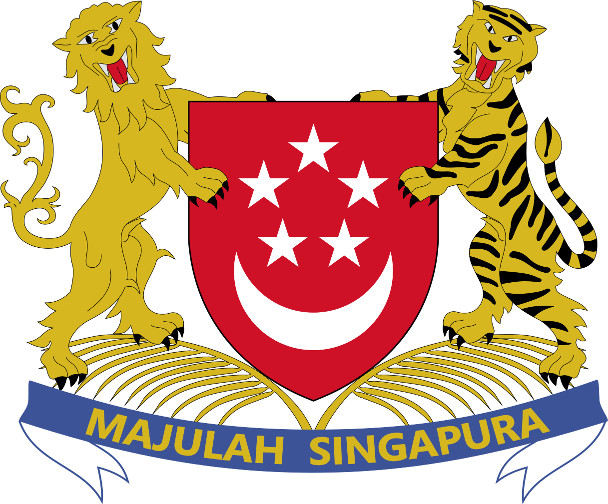 Singapore's Coat Of Arms Has Both A Lion And A Tiger - Singapore Coat Of Arms (1217x1009)