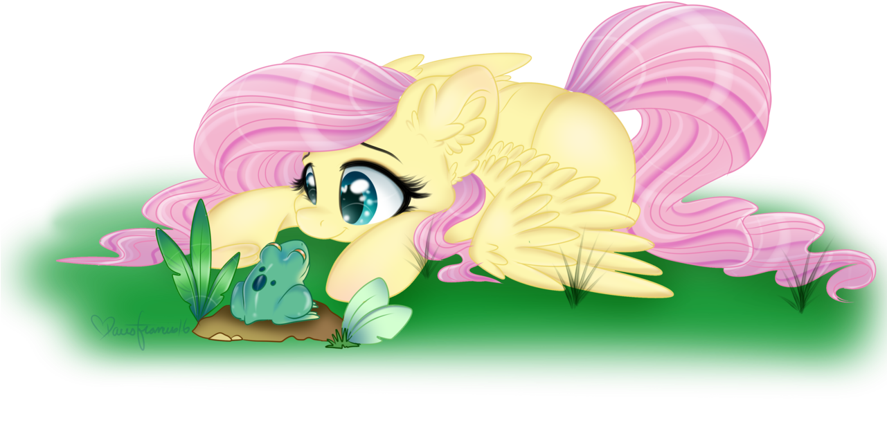 Silent Shadow Wolf, Ear Fluff, Fluttershy, Frog, Grass, - Fluttershy (1280x640)