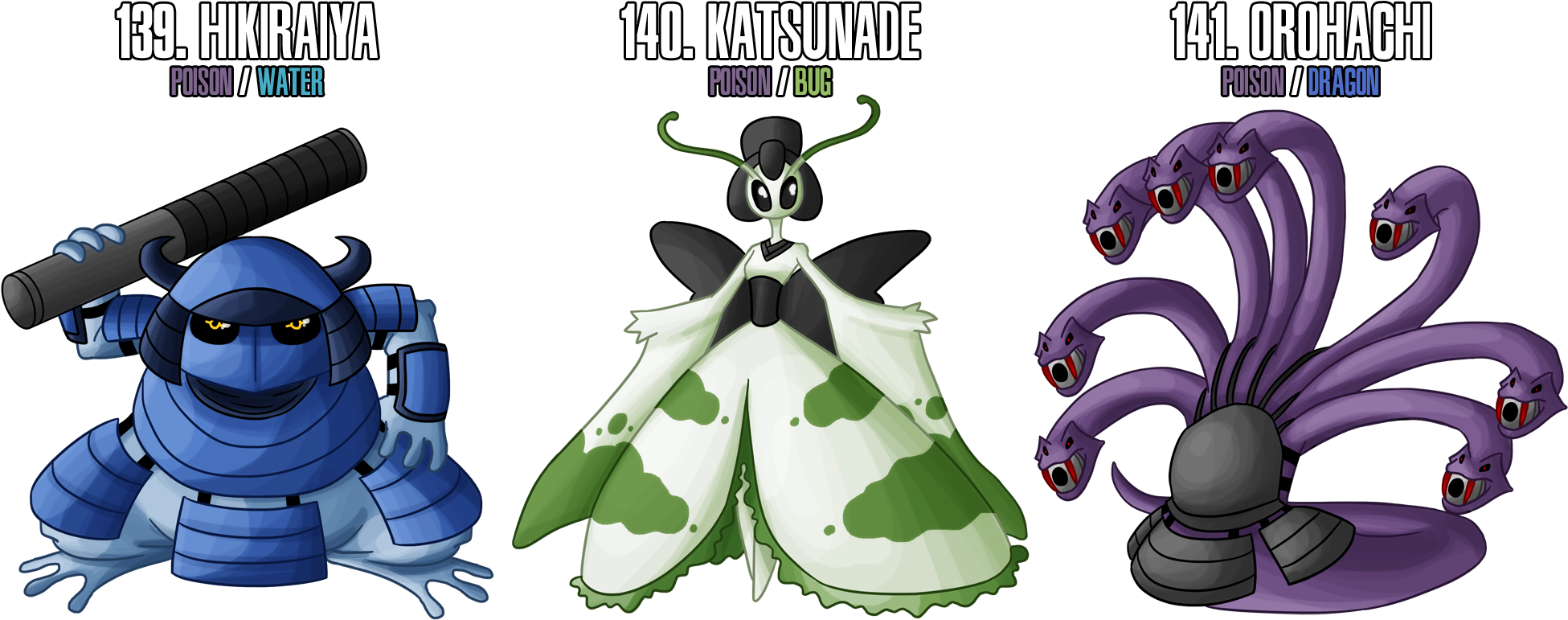 Fakemon - 139 - 141 - Legendary Ninja Trio By Drcrafty - 3 Legendary Ninjas Naruto (2000x800)