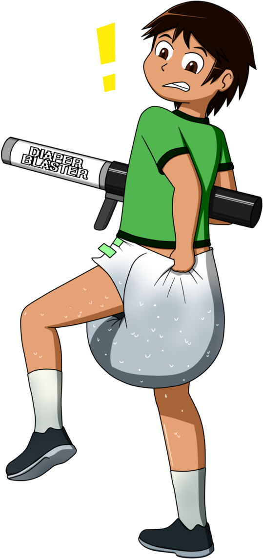 Not Suitable For Swimming By Diaperartist - Ben 10 Wearing A Diaper (672x1190)