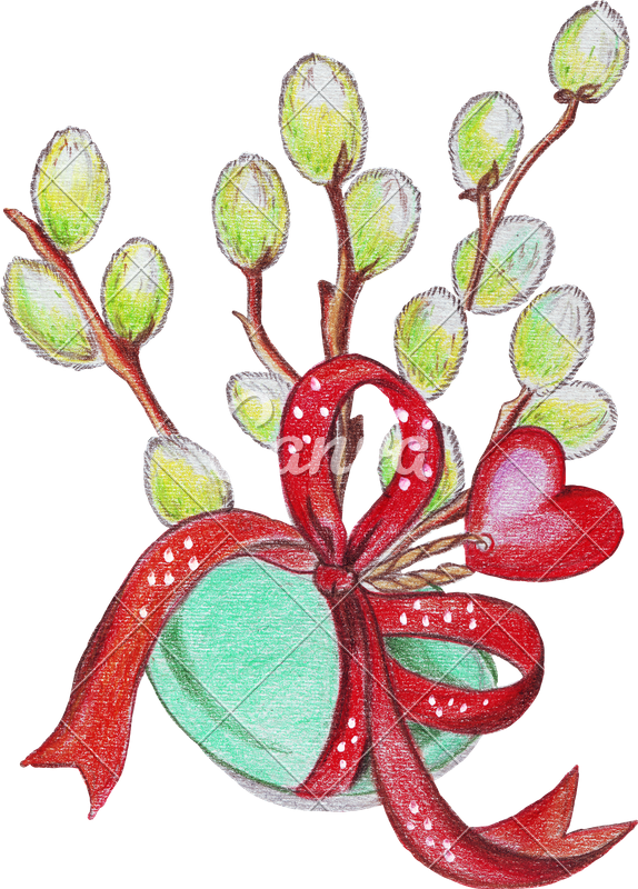 Hand Drawing Of Painted Eggs And Pussy-willow - Easter (574x800)