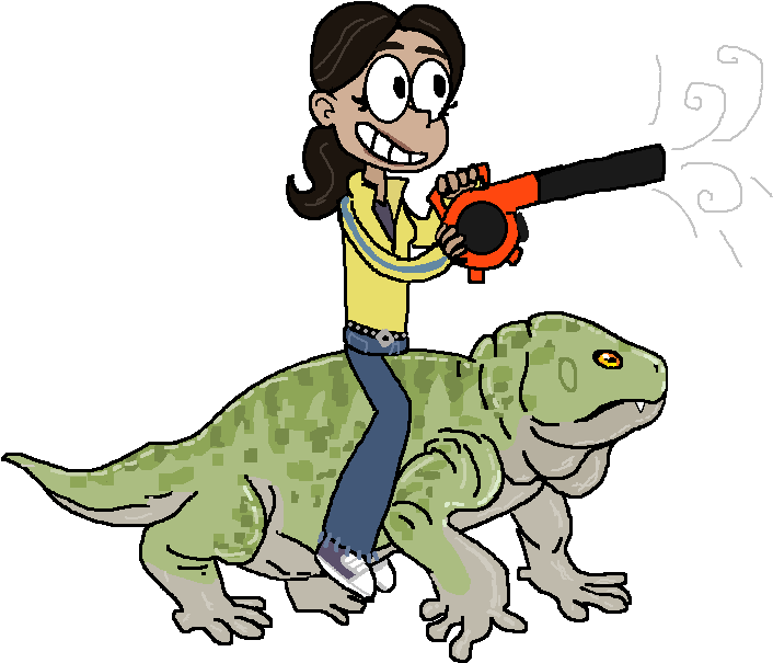 Amiba Riding On Diadectes Holding A Leafblower By Rattyratterooze - Drawing (714x629)