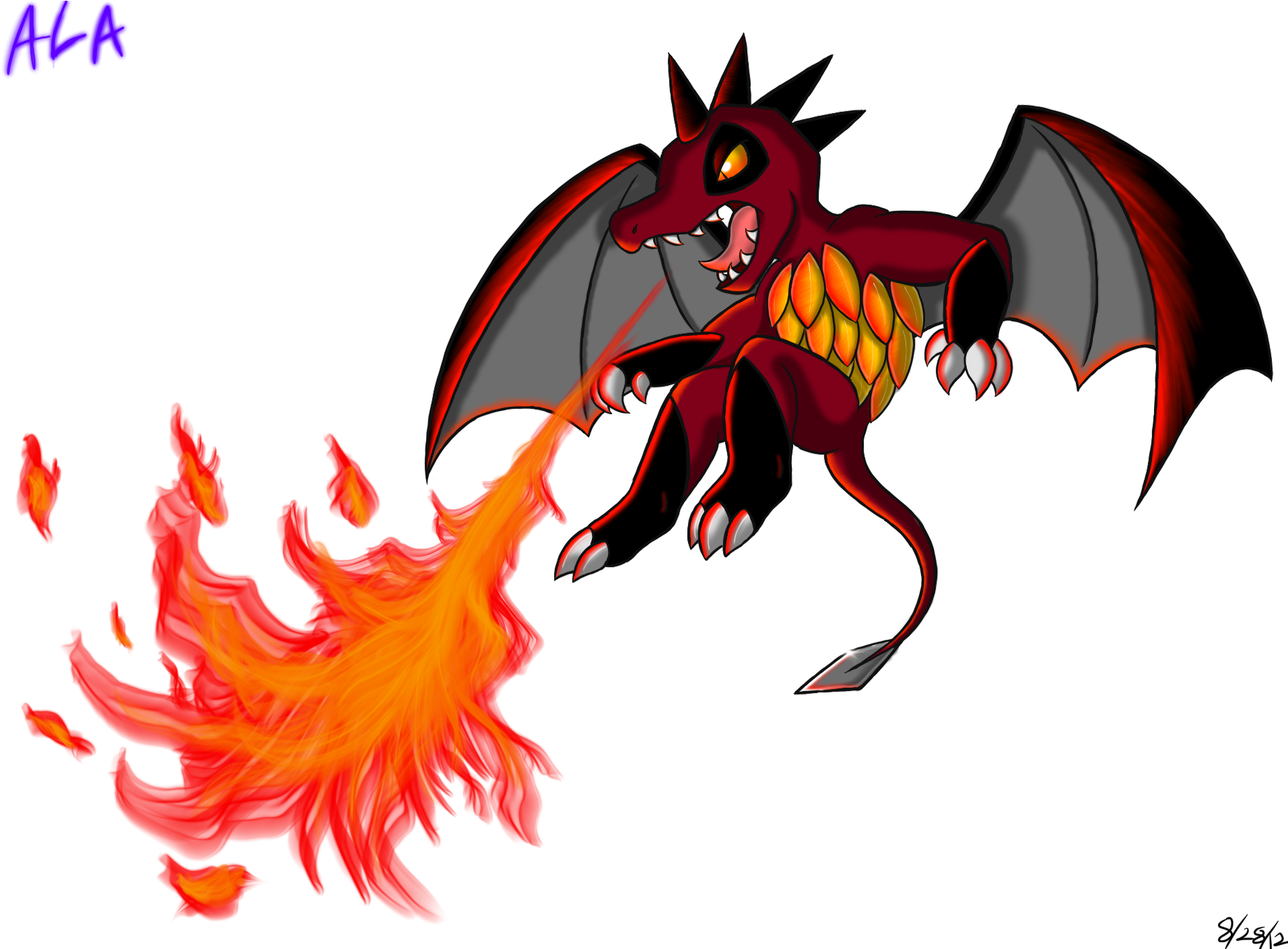 Fire-breathing Daggertail By Jestloo - Fire Breathing Dragon Png (1920x1408)