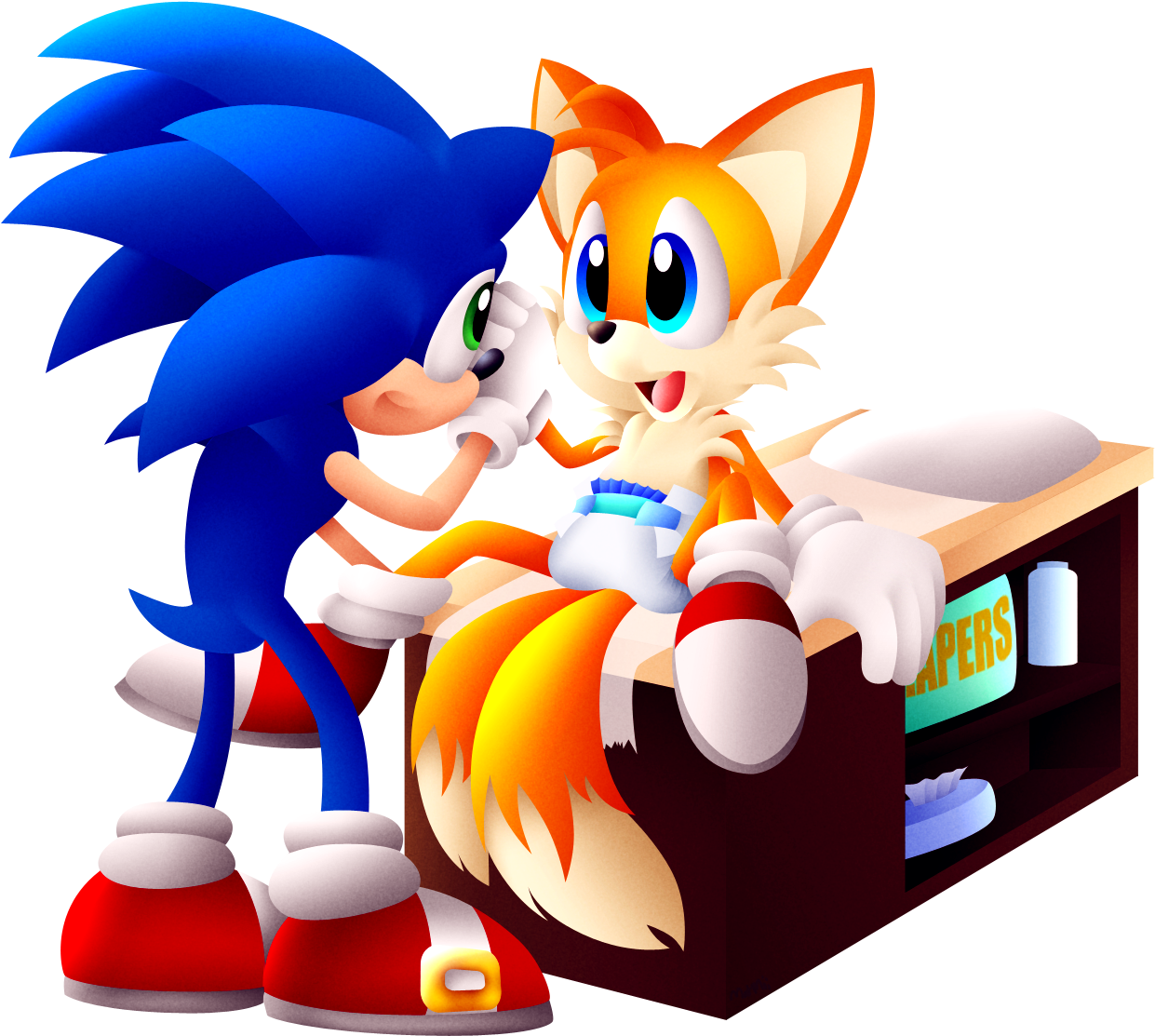 Baby Brother Playtime - Sonic And Baby Tails (1264x1136)