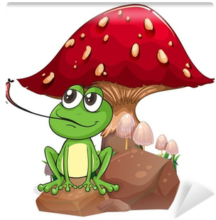 A Frog Catching A Fly Near The Giant Mushroom Wall - Cogumelo Png (400x400)