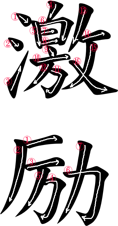 Kanji Stroke Order For 激励 - Word Encourage In Japanese (500x966)