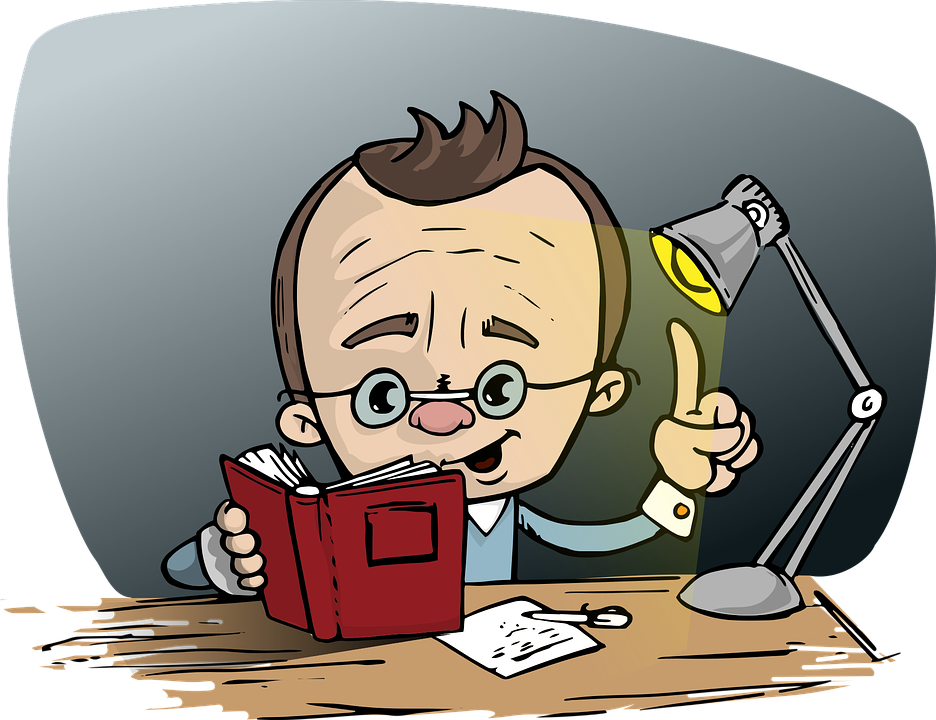 Man, Reading, Book, Glasses, Point, Idea, Light, Desk - Reading With Light Clipart (936x720)