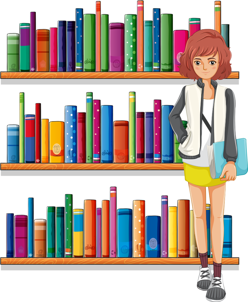 Library Librarian Clip Art - Library Bookshelf Cartoon (1000x1000)