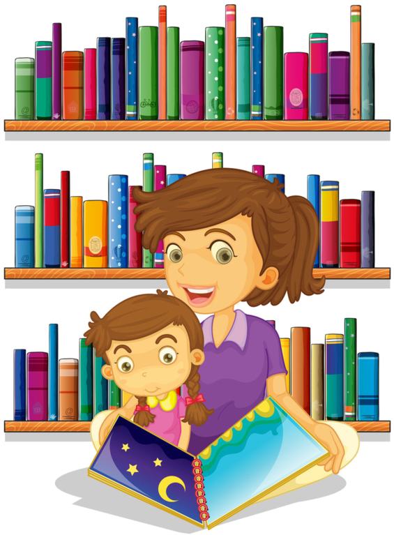Personnages, Illustration, Individu, Personne, Gens - Mom And Son Reading Clipart (600x793)