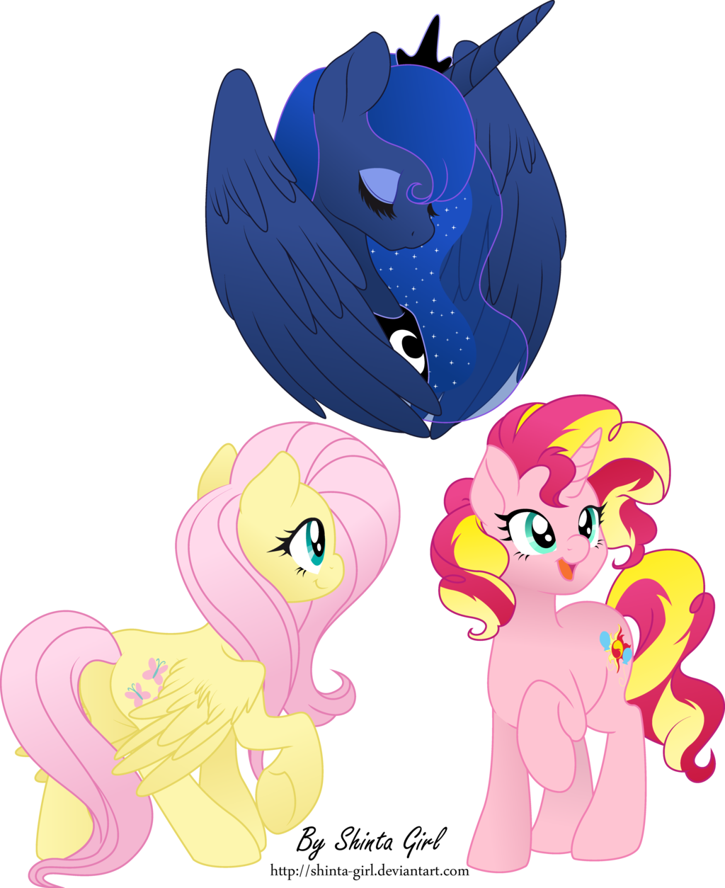 Shinta-girl, Female, Fluttershy, Fusion, Group, Mare, - My Little Pony: Friendship Is Magic (1024x1254)