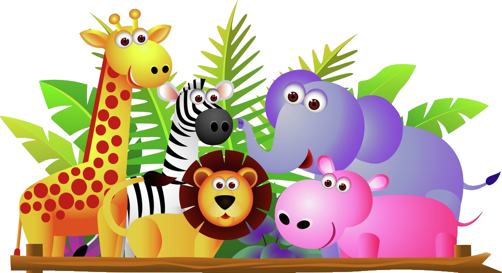 Giraffe Lion Zebra And Elephant Jungle Cartoon Picture - Wild Animals Clip Art (1020x554)