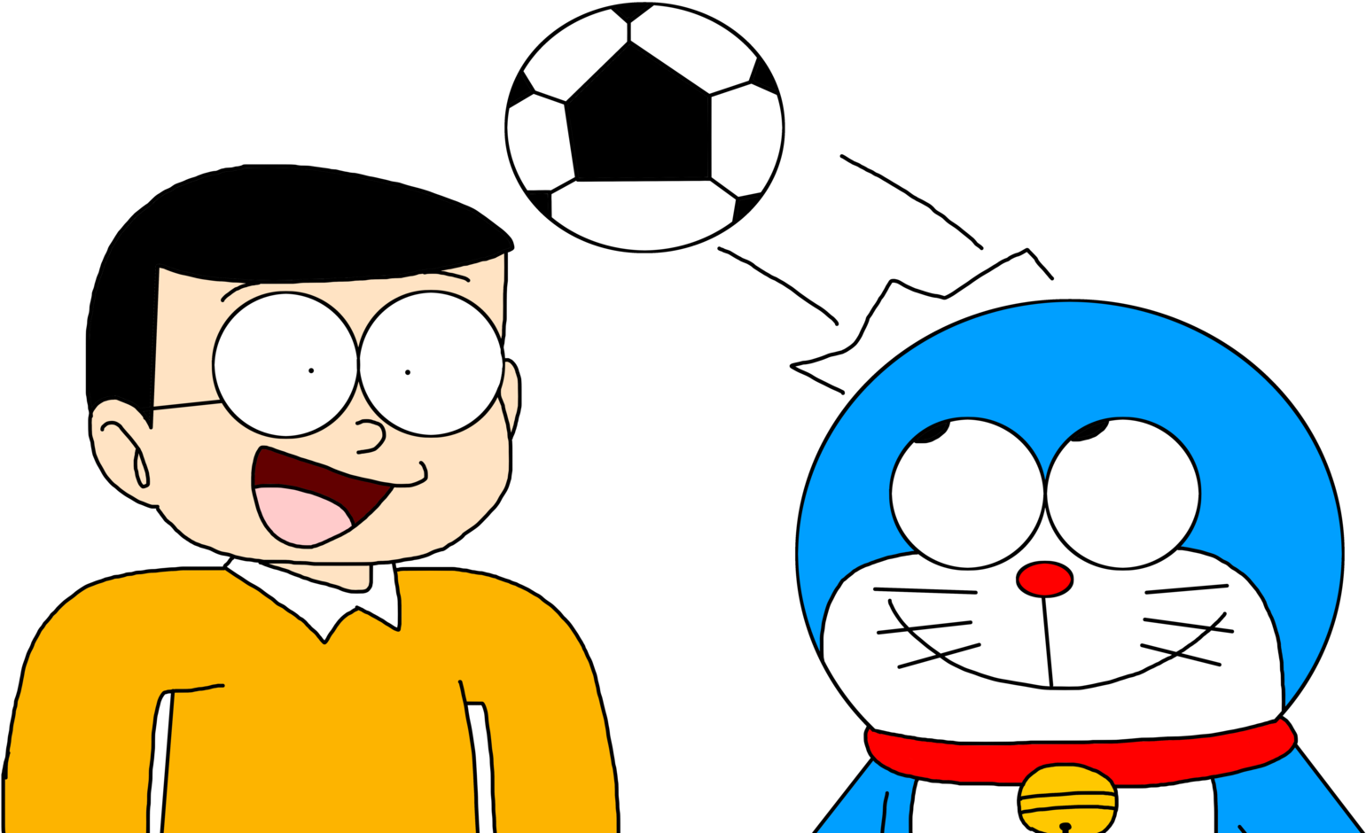Doraemon And Nobita Playing Soccer By Marcospower1996 - Doraemon Playing (1600x954)