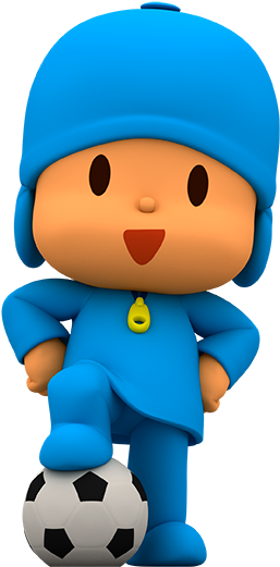 Pocoyo With The World Cup - Animation Of Football Player Png (500x600)