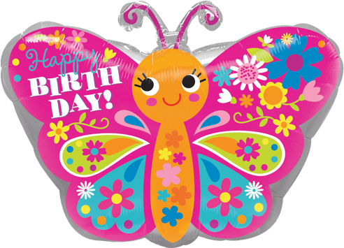 18" Happy Birthday Cute Butterfly Junior Shape Foil - Happy Birthday Balloons Butterfly (500x500)