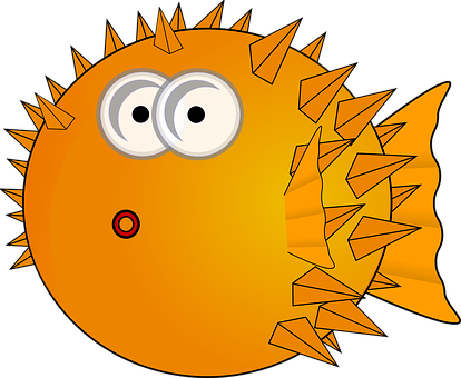 Puffer Fish Spikes Blow Face Defense Carto - Cartoon Puffer Fish (414x340)