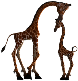 Giraffe Mammal Funny Fantasy Digital Art I - Mom And Baby Animal Silhouette (453x340)