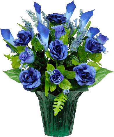 Height - 18 - 20 Inches - Cemetery Arrangement Is For - Ruby's Silk Flowers Blue Roses And Calla Lilies Artificial (480x480)