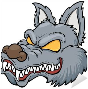 Vector Illustration Of Cartoon Wolf Face Sticker • - Vector Graphics (400x400)