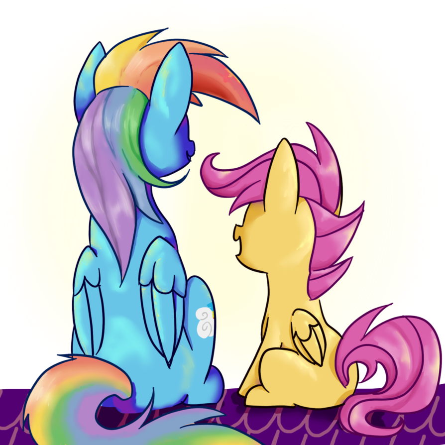 Rainbow And Scoots By Shiro-jinja - Cartoon (894x894)