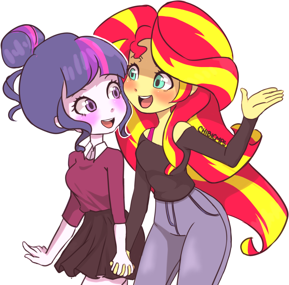 Chibicmps, Blushing, Clothes, Cute, Equestria Girls, - Sunset X Twilight Png (1024x1009)