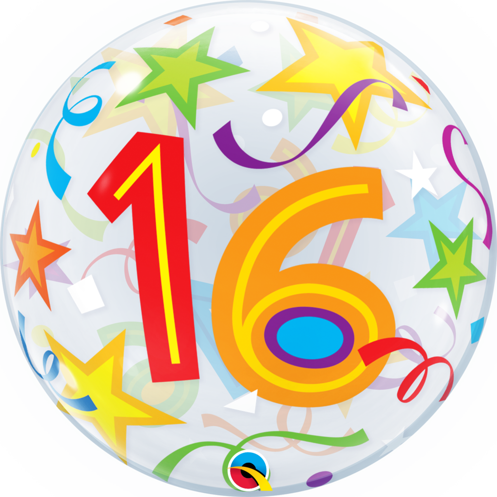 16th Birthday Bubble Balloon With Brilliant Stars & - 22" 16 Brilliant Stars Plastic Bubble Balloons - Mylar (1024x1024)