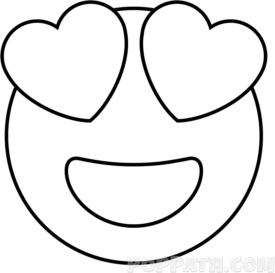 Erase Any Guidelines And Begin Coloring - Heart Eye Emoji Drawing (1000x1000)