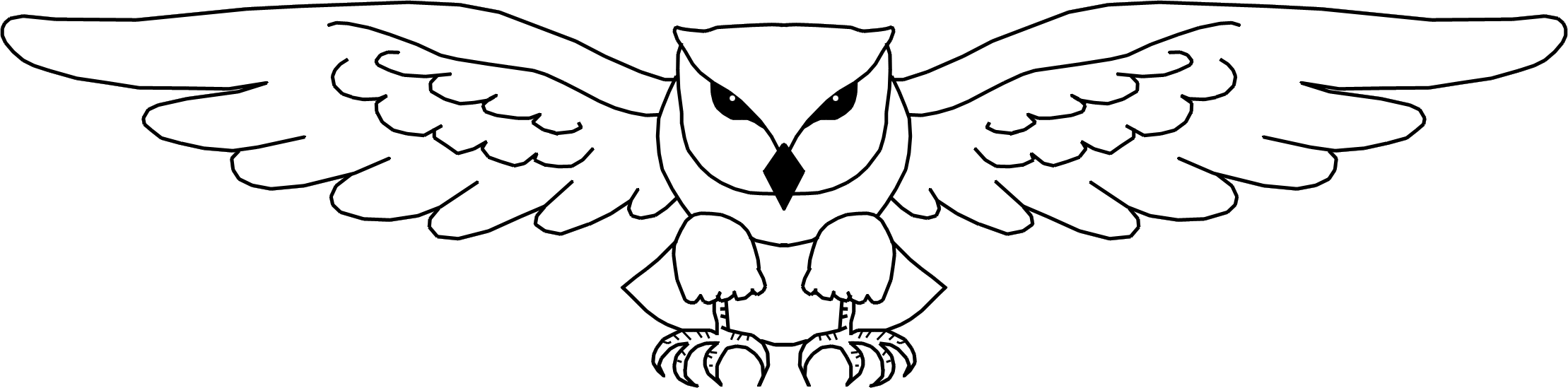 Simple Owl Line Drawing - Owl Wings Out Drawing (2218x549)