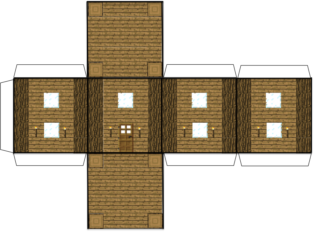 Minecraft Paper House Wooden Enlarge - Minecraft Papercraft House (1083x800)