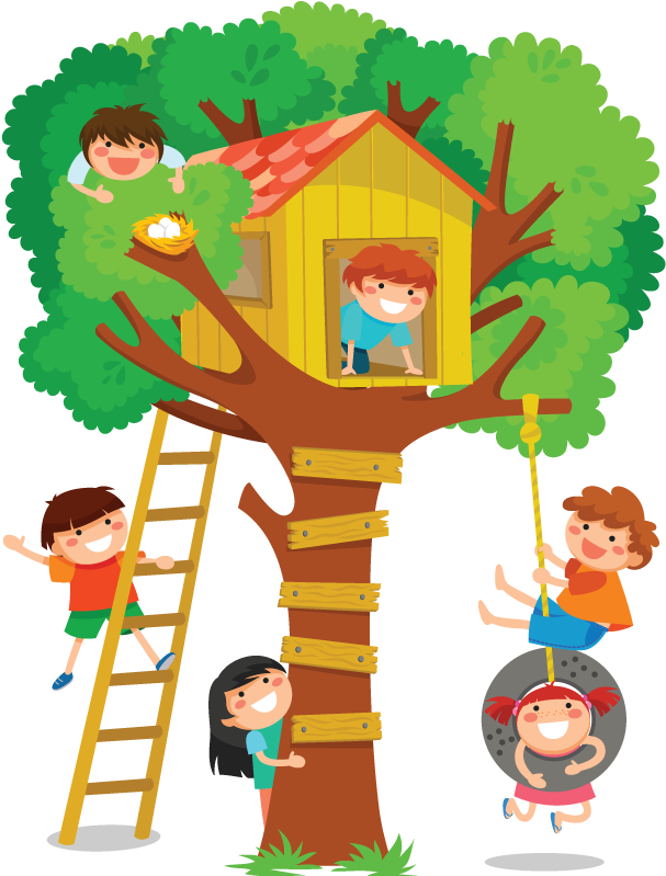 The Children Played Up In The Tree House - Png Image Kids And Tree (800x818)