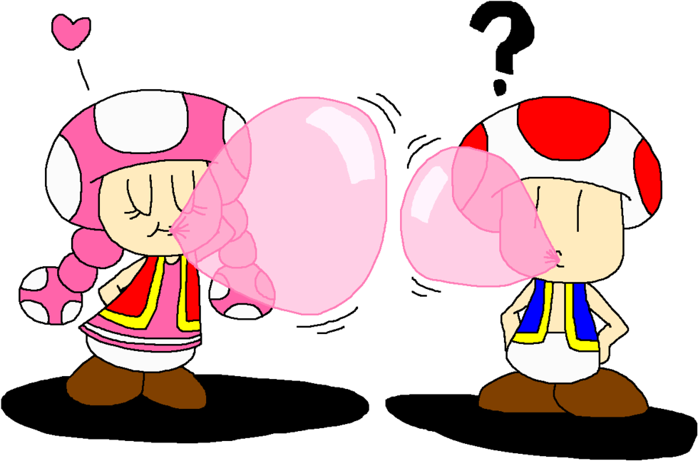 Toad And Toadette Bubble Gum Fun By Pokegirlrules - Cartoon (1024x719)