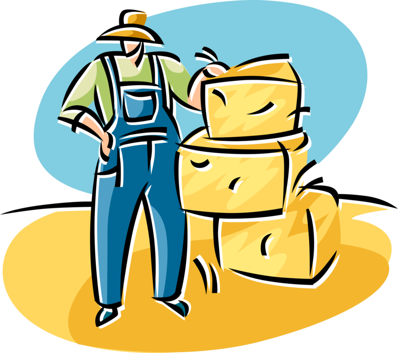 Vector Illustration Of Farmer With Bales Of Harvested - Vector Illustration Of Farmer With Bales Of Harvested (795x700)