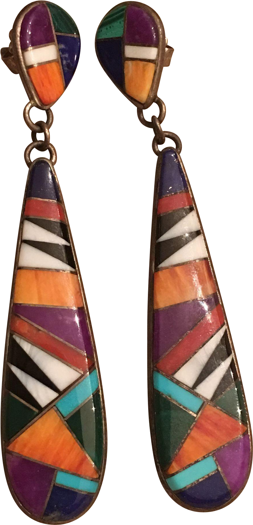 Vintage Navajo Vee Kee Cecelia Y Sterling Silver Inlay - Earrings (1829x1829)