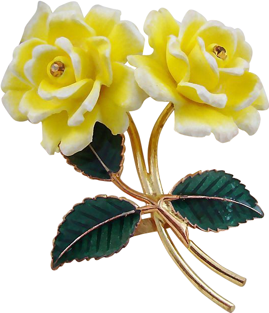 Ges Gesch Yellow Celluloid Double Rose Brooch - Transparent Png Roses Yellow (632x632)