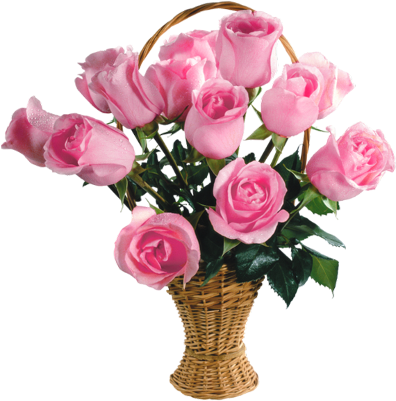 Transparent Pink Roses Basket Png Picture - Basket Of Pink Roses (602x617)