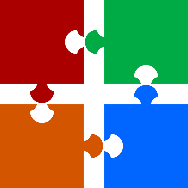Puzzle, Riddle, Match, Connect, Colors, Pieces - 4 Puzzle Pieces Clip Art (640x640)