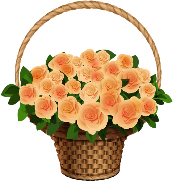 Basket With Yellow Roses Png Clipart Image - Flower Bouquet (571x600)