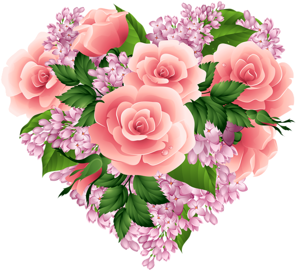 Floral Heart Png Clipart Image - Heart Flowers Png (600x556)