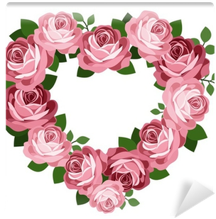 Pink Roses Heart Frame - Coração Com Rosa Png (400x400)