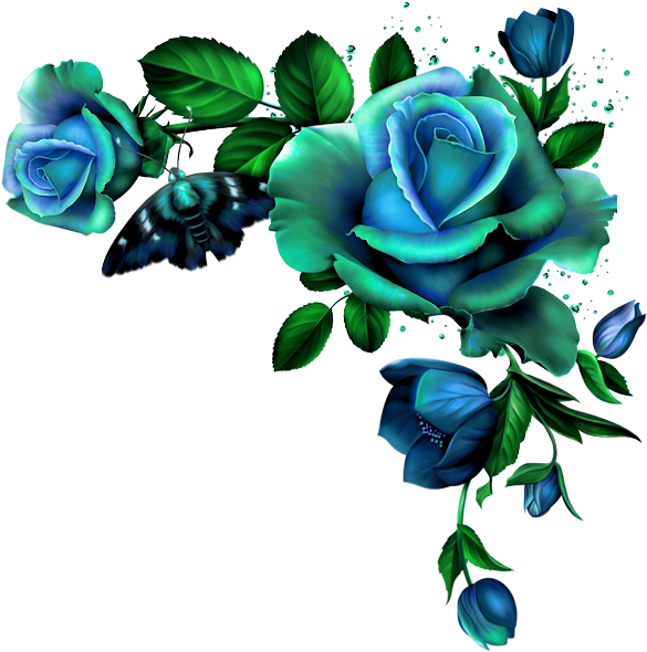 Vintage Roses - Blue Rose Border Png (595x600)
