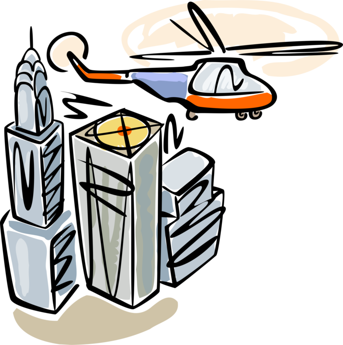 Vector Illustration Of Helicopter Aircraft Flies Over - Vector Illustration Of Helicopter Aircraft Flies Over (697x700)