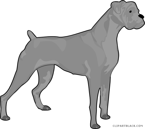 Dog Silhouette Animal Free Black White Clipart Images - Boxer Dog Silhouette (600x537)