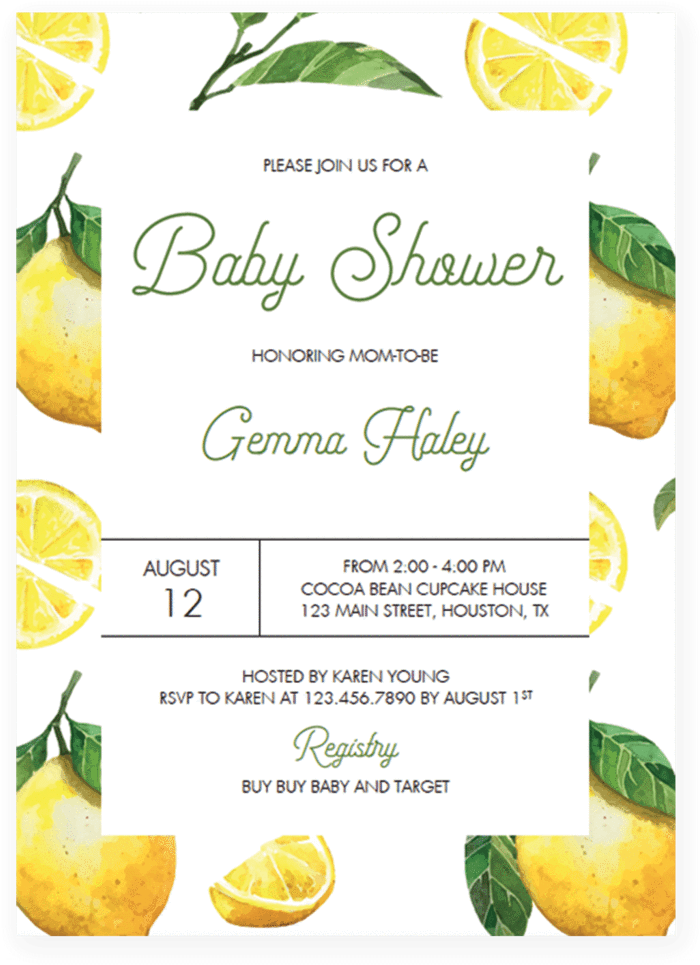 Lemon Baby Shower Party Invitation Template By Littlesizzle - Baby Shower (819x1024)