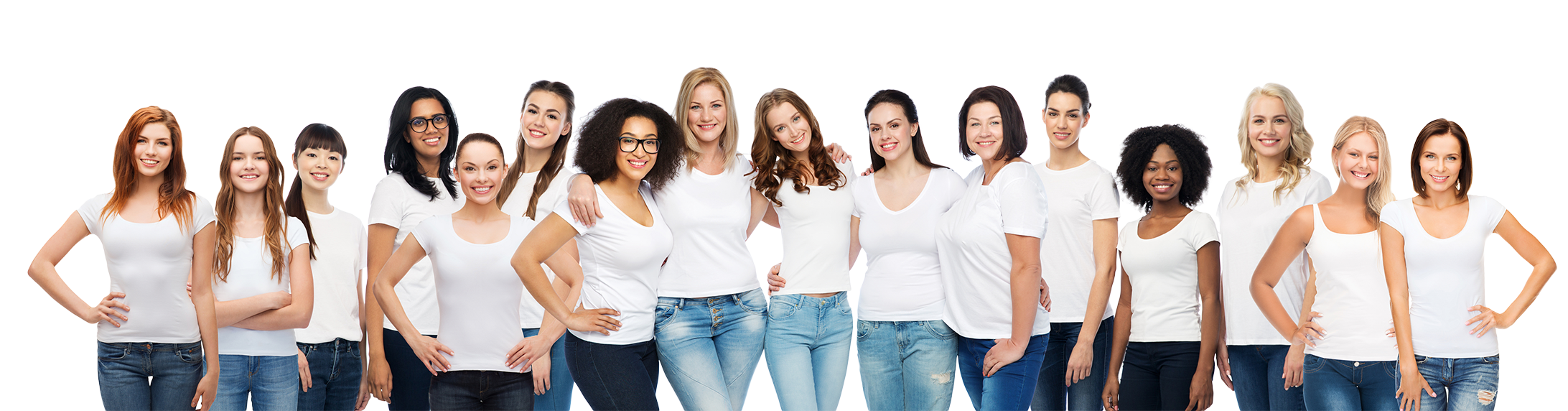 Diverse Women In T-shirts - Women Diversity Body Size (2184x572)