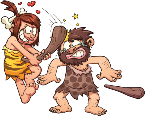 Cave Woman Hits Caveman With Club - Cave Woman Dragging Man (500x500)
