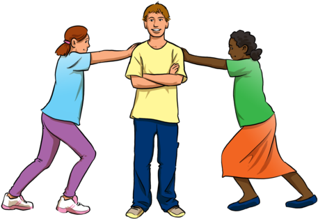 Next, Stand Shoulder To Shoulder With Your Two Partners - Cartoon (500x341)