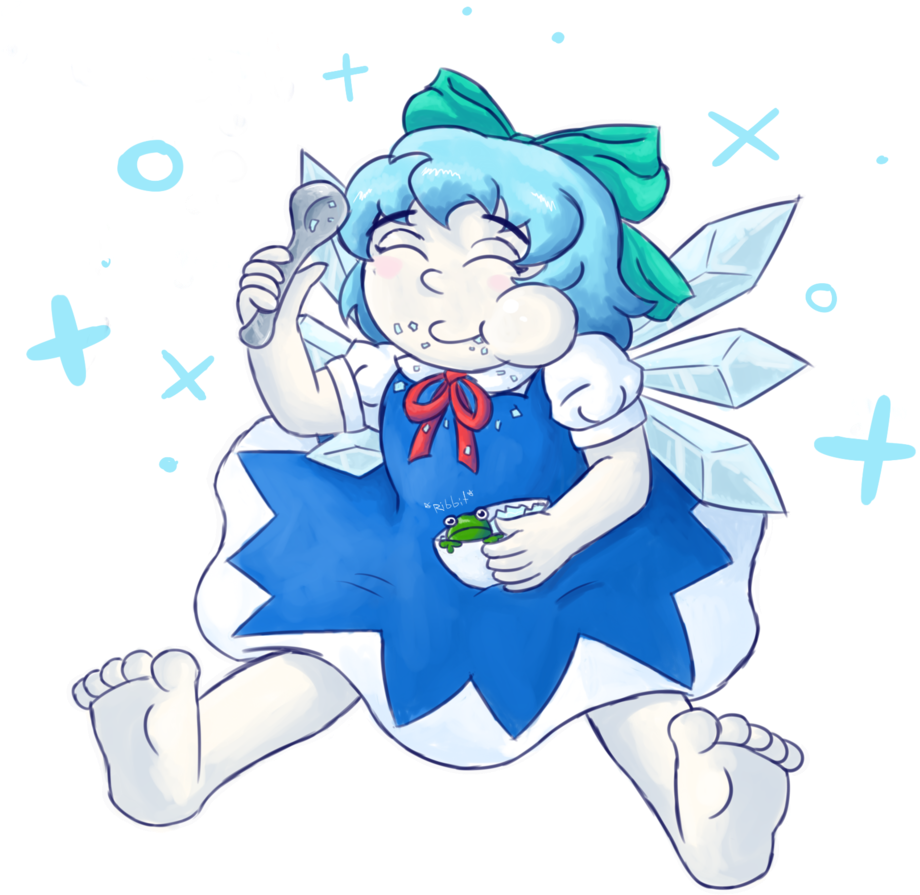 Cirno Munching On Shaved Ice By Infernowizard - Cartoon (1024x1024)
